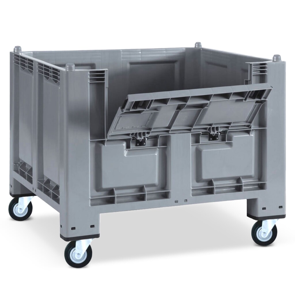 Product afbeelding: Grote bak van polypropyleen, 550 liter, met wielen + klep, grijs