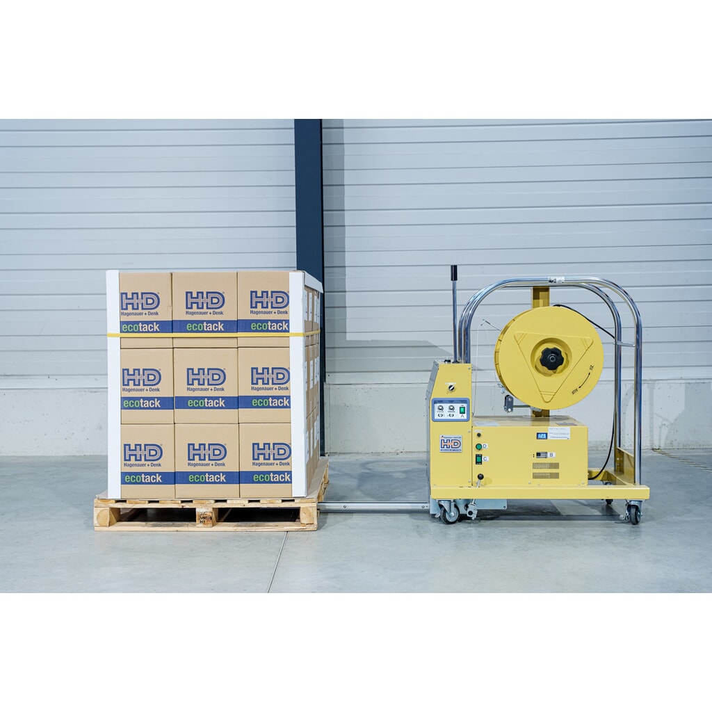 Halfautomatische palletomsnoeringsmachine HDS-25-PV3-16-200 met accu, voor bandbreedte 12-16 mm Product afbeelding: Halfautomatische palletomsnoeringsmachine HDS-25-PV3-16-200 met accu, voor bandbreedte 12-16 mm