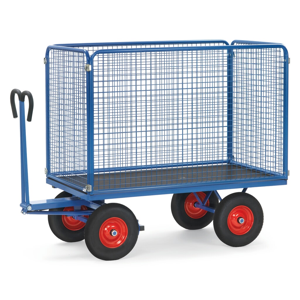 Product afbeelding: Handtrekwagen fetra® met draadgaaswanden h 1.000 mm, laadvlak 900 x 1.600 mm, draagvermogen 1.000 kg, volrubber banden