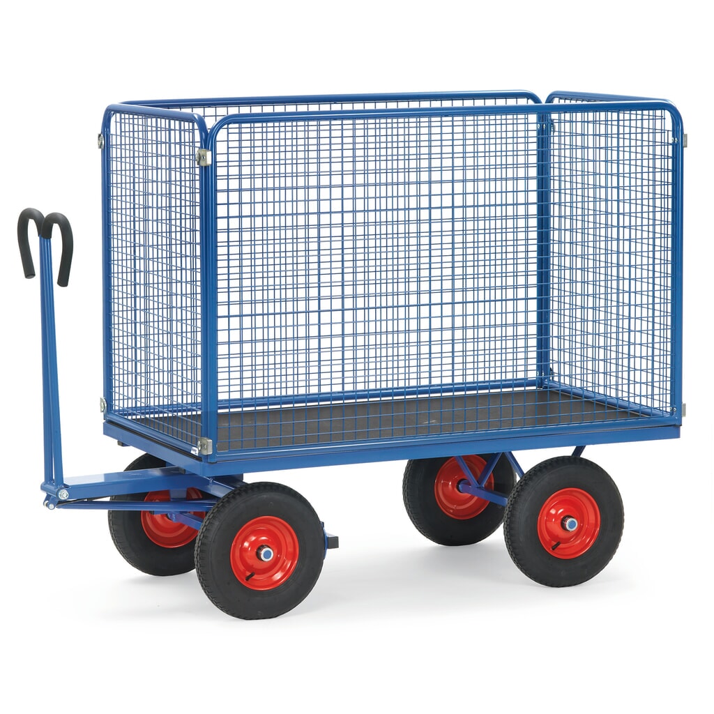 Product afbeelding: Handtrekwagen fetra® met draadgaaswanden h 1.000 mm, laadvlak 900 x 1.600 mm, draagvermogen 1.000 kg, luchtbanden
