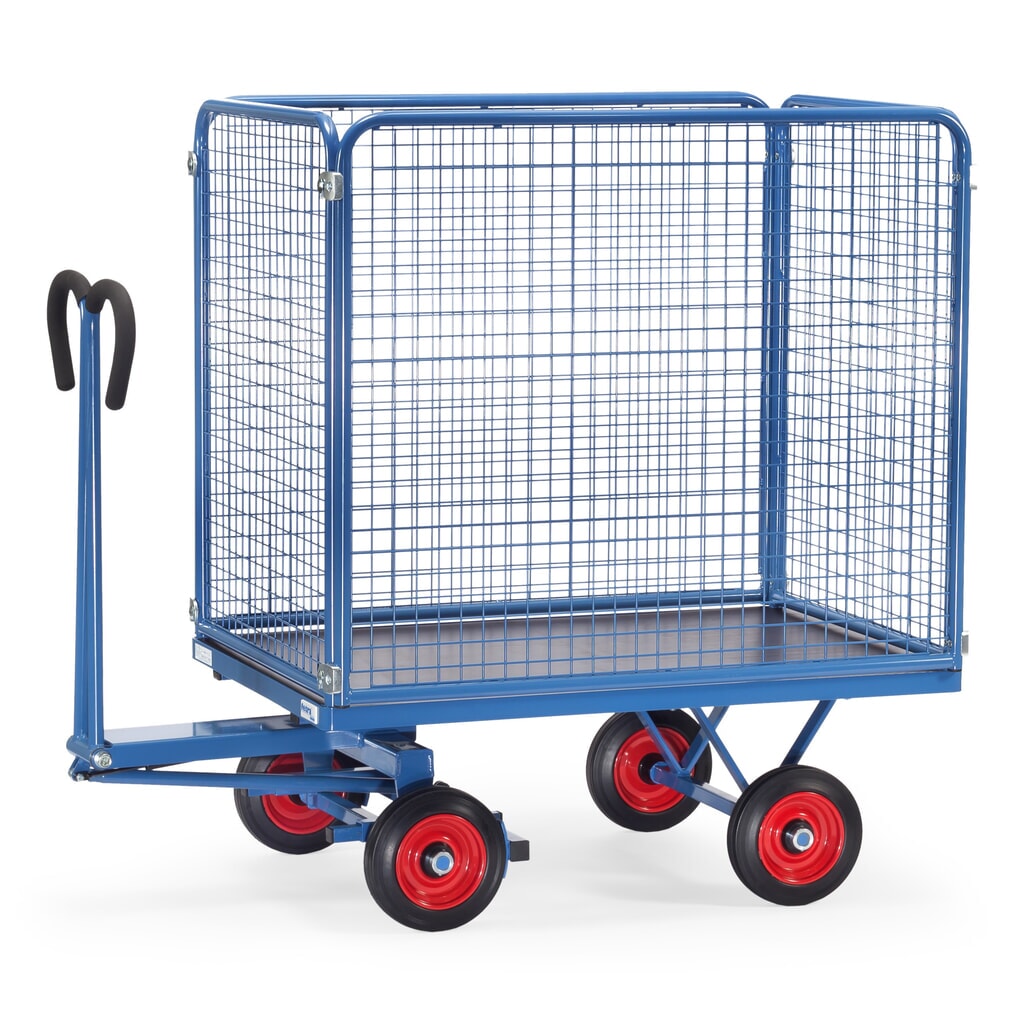 Product afbeelding: Handtrekwagen fetra® met draadgaaswanden h 1.000 mm, laadvlak 800 x 1.200 mm, draagvermogen 700 kg, volrubber banden
