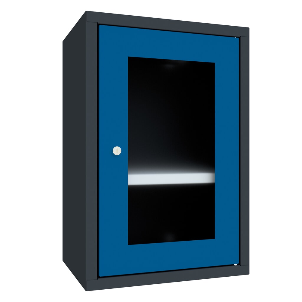 Product afbeelding: Hangkast PAVOY met kijkvenster, hxbxd 600 x 400 x 300 mm, gentiaanblauw, antracietgrijs