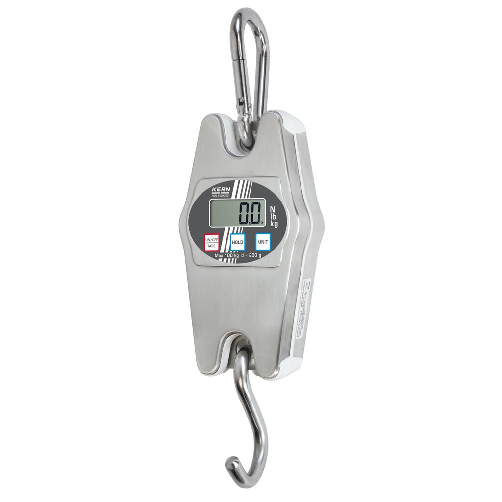 Hangweegschaal van rvs, weegbereik max. 100 kg Product afbeelding: Hangweegschaal van rvs, weegbereik max. 100 kg