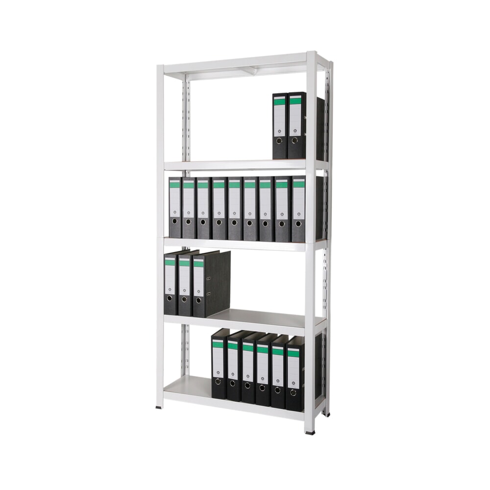 Product afbeelding: HEMMDAL archiefrekken, inhaaksysteem, hxbxd 1.800 x 900 x 300 mm, 5 HDF-legborden, vaklast 150 kg, max. 55 mappen, wit