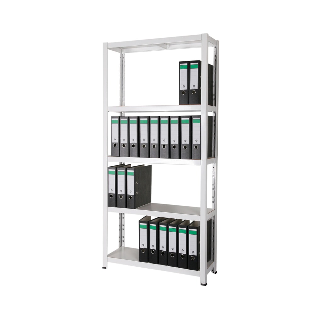 HEMMDAL archiefrekken, inhaaksysteem, hxbxd 1.800 x 900 x 300 mm, 5 HDF-legborden, vaklast 150 kg, max. 55 mappen, wit Product afbeelding: HEMMDAL archiefrekken, inhaaksysteem, hxbxd 1.800 x 900 x 300 mm, 5 HDF-legborden, vaklast 150 kg, max. 55 mappen, wit