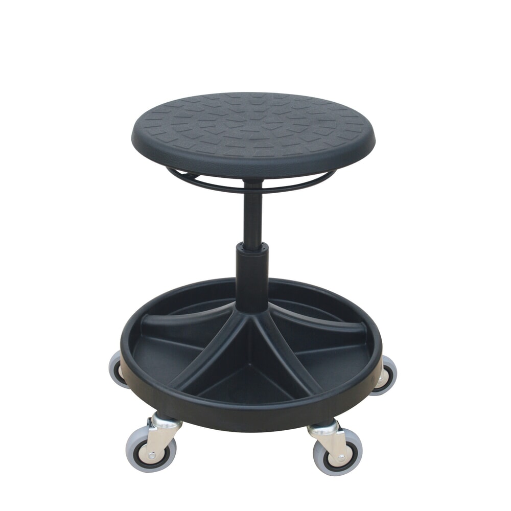 Product afbeelding: Draaikruk HEMMDAL, PU zitting, zithoogte 400-530 mm, gereedschapsschaal, wielen