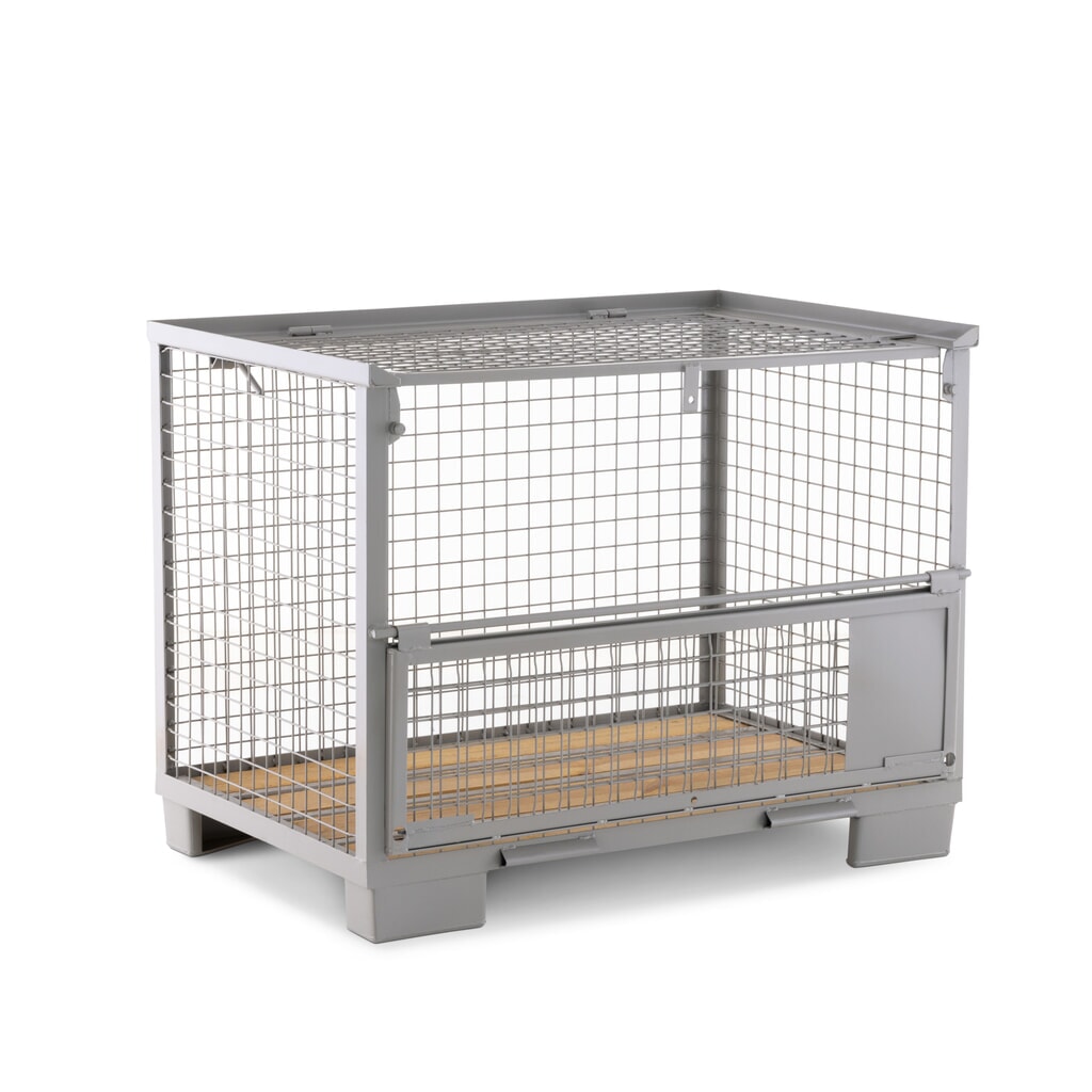 HEMMDAL Euro-gitterbox met half neerklapbare lengtewand en deksel, hxbxd 970 x 1.240 x 835 mm, steengrijs Productafbeelding nr. 4: HEMMDAL Euro-gitterbox met half neerklapbare lengtewand en deksel, hxbxd 970 x 1.240 x 835 mm, steengrijs