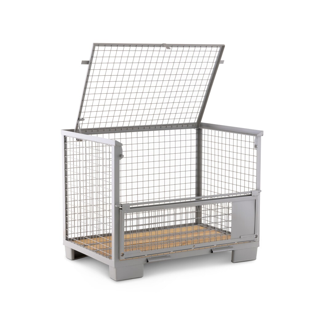 HEMMDAL Euro-gitterbox met half neerklapbare lengtewand en deksel, hxbxd 970 x 1.240 x 835 mm, steengrijs Productafbeelding nr. 5: HEMMDAL Euro-gitterbox met half neerklapbare lengtewand en deksel, hxbxd 970 x 1.240 x 835 mm, steengrijs