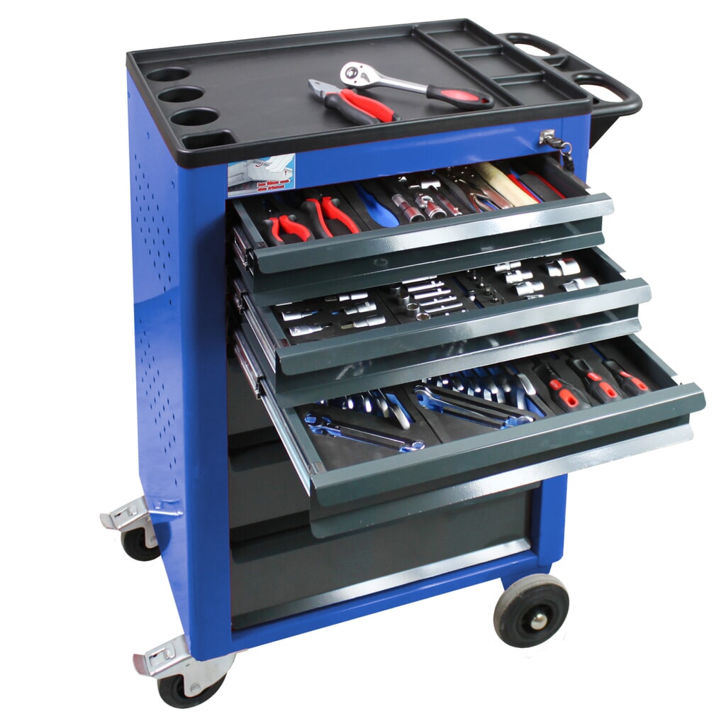 HEMMDAL gereedschapswagen, incl. 115-delig gereedschapsassortiment, blauw Product afbeelding: HEMMDAL gereedschapswagen, incl. 115-delig gereedschapsassortiment, blauw