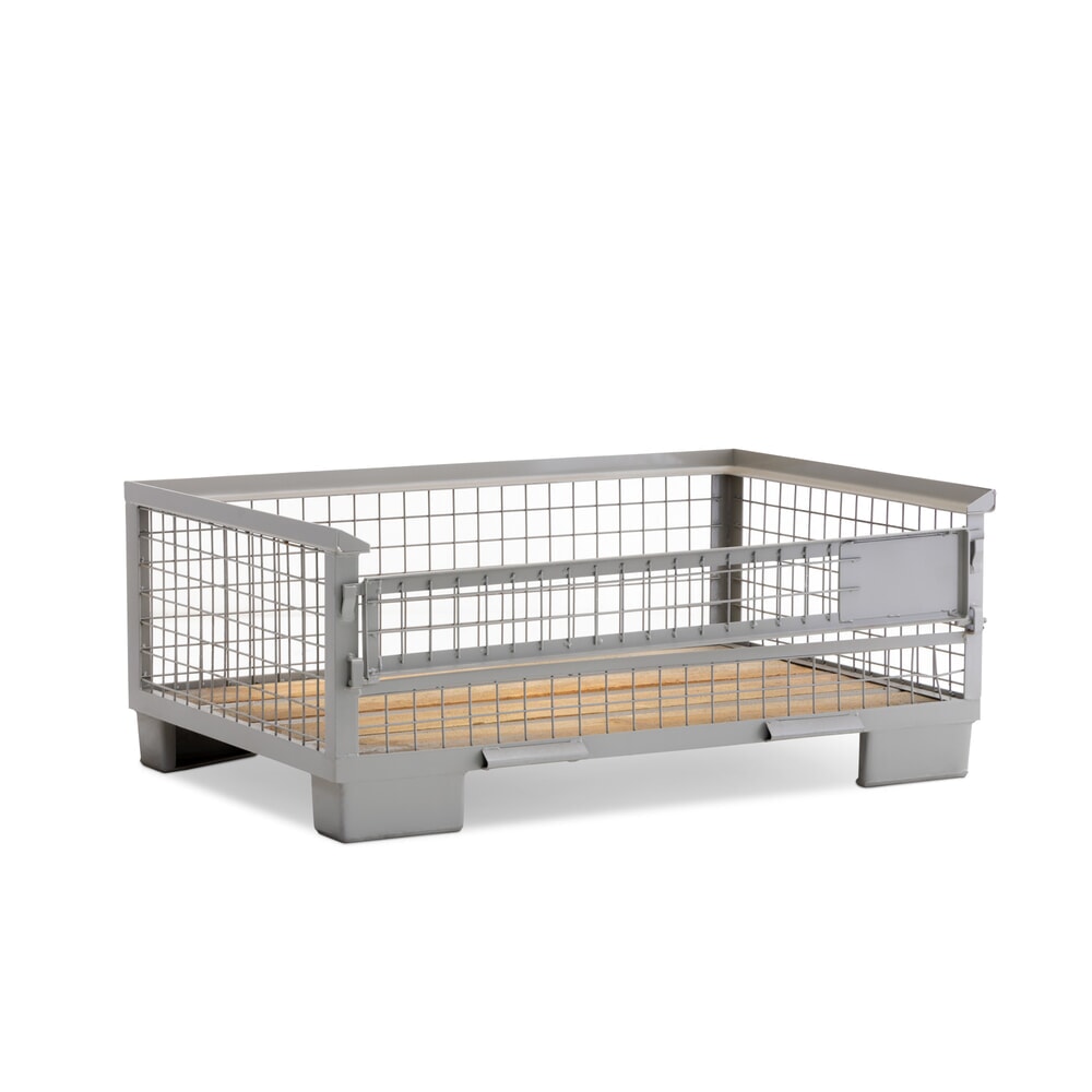 Product afbeelding: HEMMDAL industriële gitterbox met half neerklapbare lengtewand, hxbxd 500 x 1.240 x 835 mm, steengrijs
