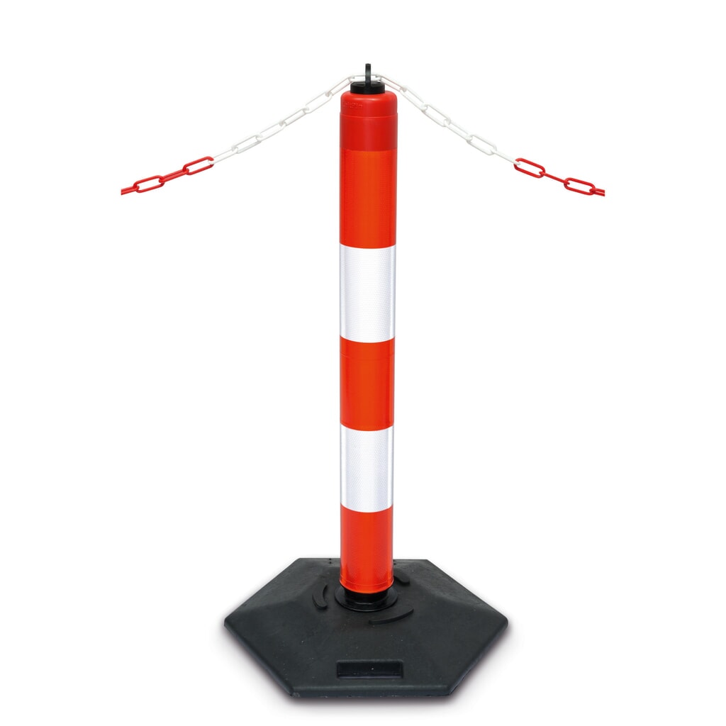 Verkeerspaal LeitPin met oogkap, rood/wit reflecterend Productafbeelding nr. 1: Verkeerspaal LeitPin met oogkap, rood/wit reflecterend
