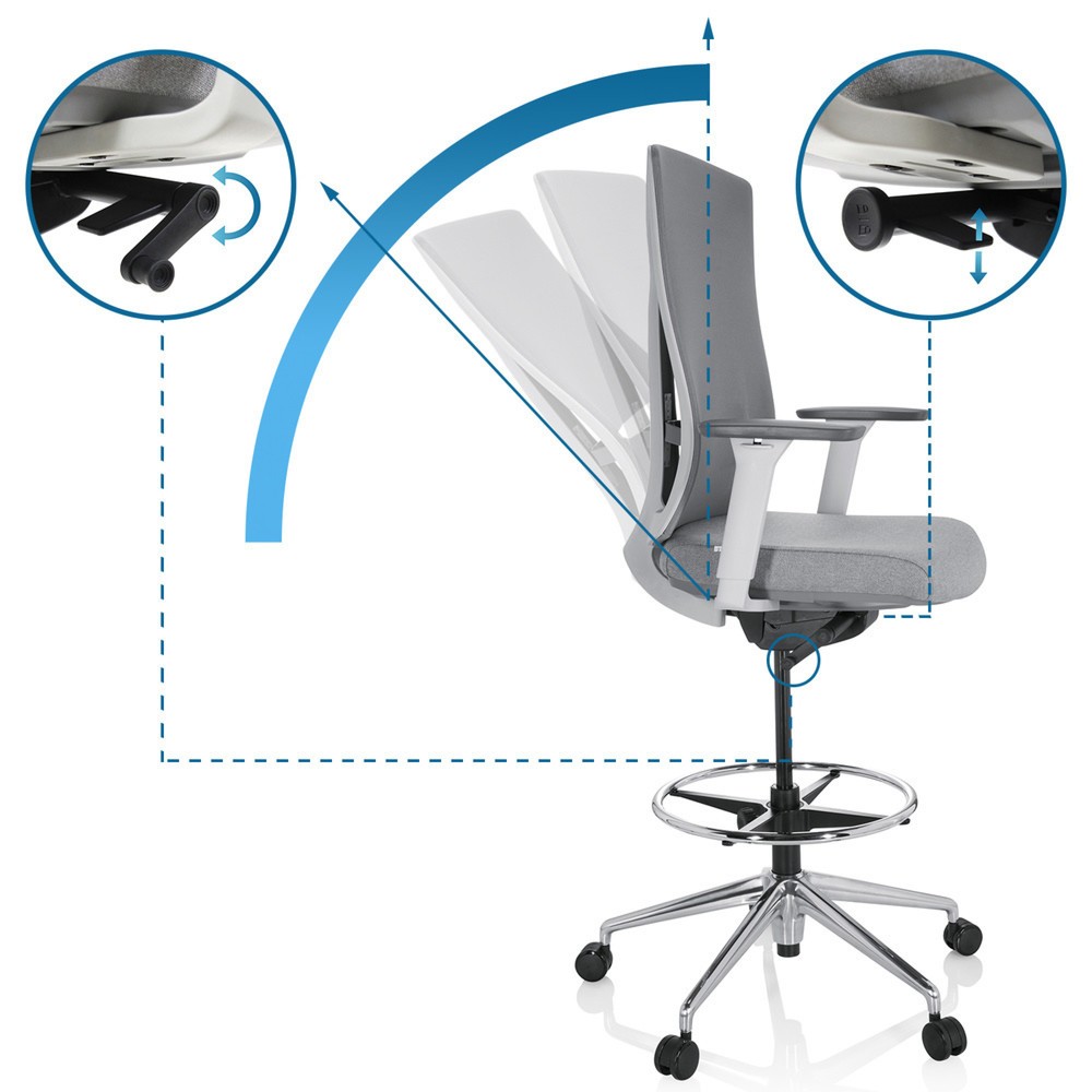 Productafbeelding nr. 10: hjh OFFICE Arbeitsstuhl / Arbeitshocker HALIFAX WORK Stoff/Netzstoff, grau