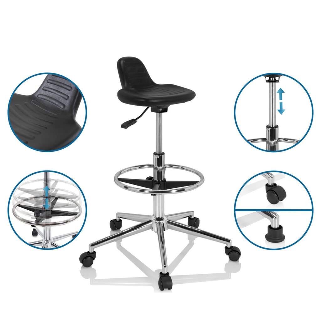 Productafbeelding nr. 10: hjh OFFICE Ergonomischer Hocker / Arbeitshocker TOP WORK 3 I Hartschaum, schwarz