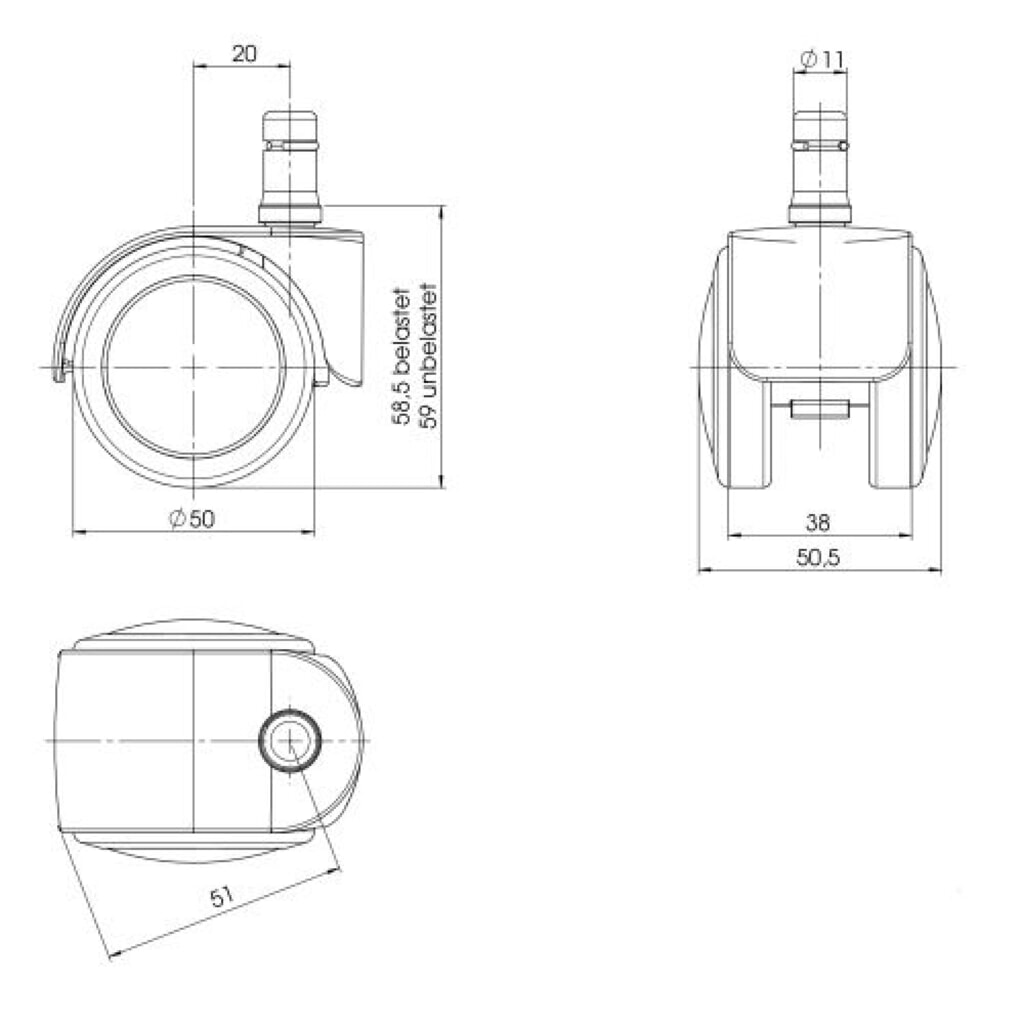 Wielen voor harde vloeren 5x hjh OFFICE ROLO EASY 11 mm / 50 mm bureaustoelwielen, (set van 5) Productafbeelding nr. 2: Wielen voor harde vloeren 5x hjh OFFICE ROLO EASY 11 mm / 50 mm bureaustoelwielen, (set van 5)