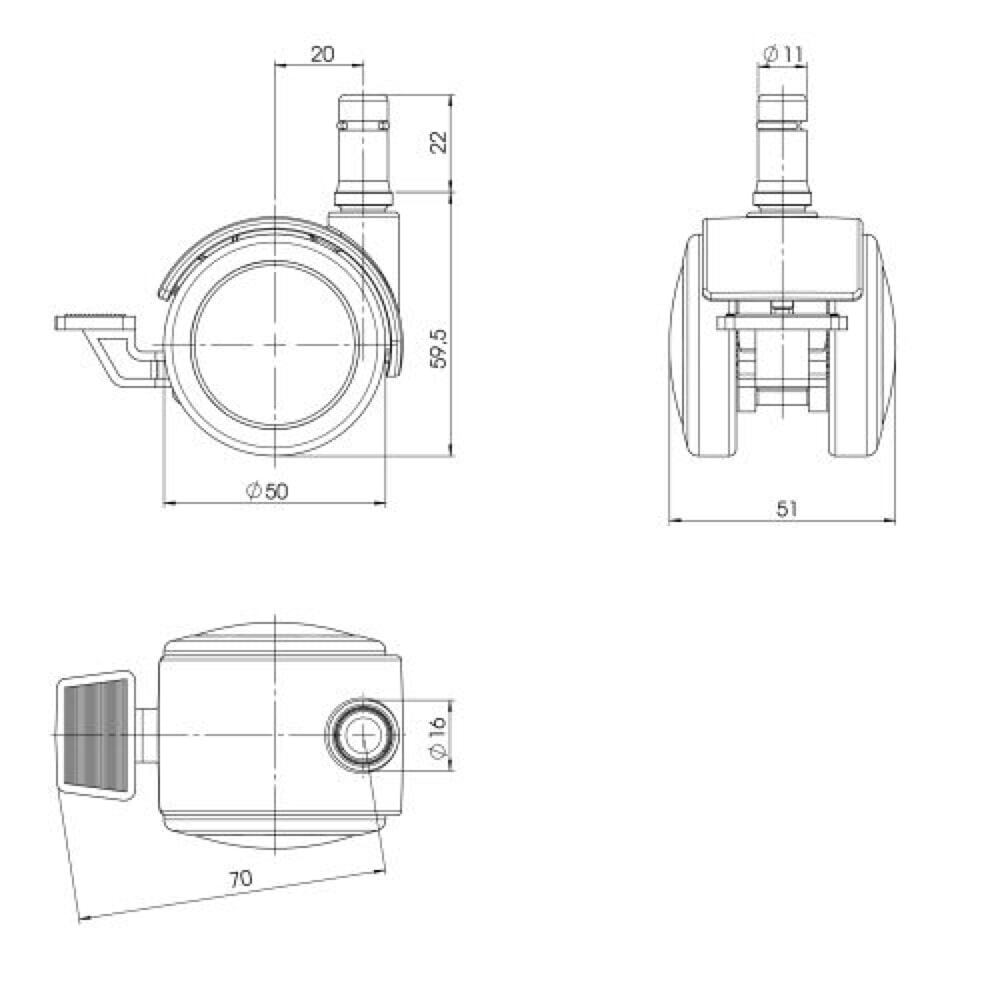 Productafbeelding nr. 3: Wielen voor harde vloeren met parkeerrem 5x hjh OFFICE ROLO STOP 11 mm / 50 mm, (set van 5)
