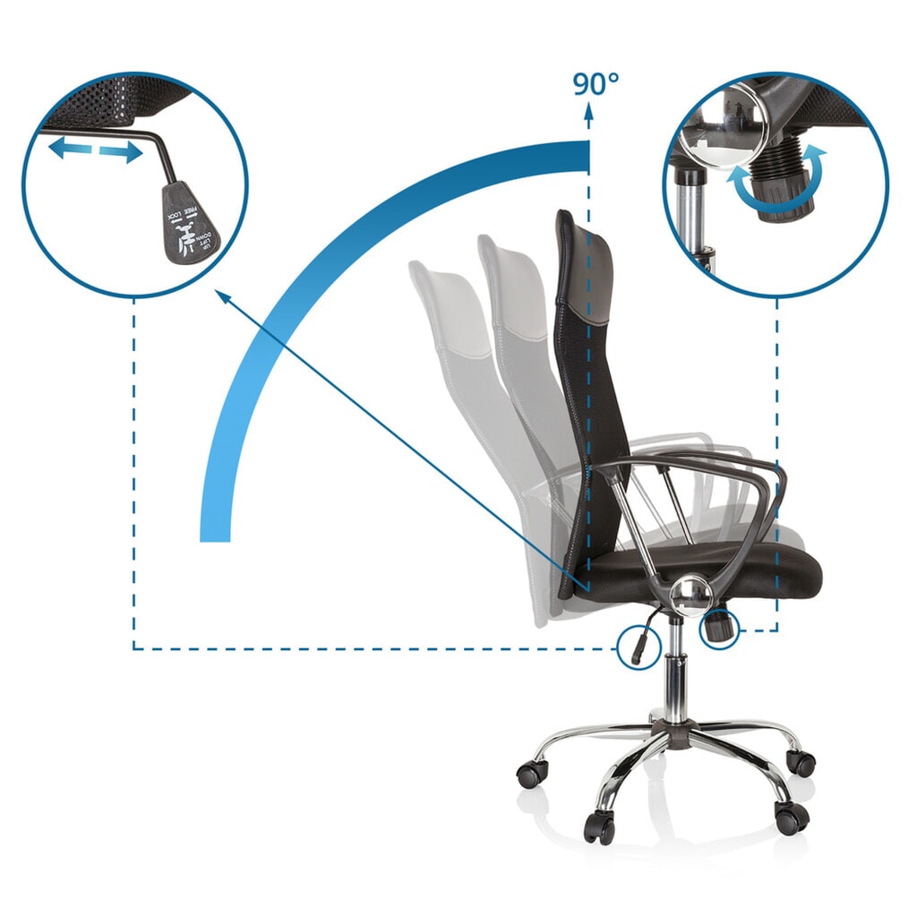 hjh OFFICE Bürostuhl / Chefsessel PURE NET Kunstleder/Netzstoff, schwarz Productafbeelding nr. 10: hjh OFFICE Bürostuhl / Chefsessel PURE NET Kunstleder/Netzstoff, schwarz