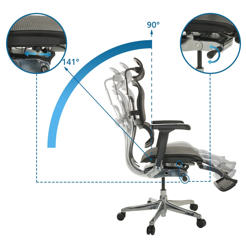Productafbeelding nr. 2: hjh OFFICE directiestoel ERGOHUMAN PLUS LEGPRO GEN2, draagvermogen 150 kg, met beensteun, mesh-materiaal, zithoogte 480 - 580 mm, zwart