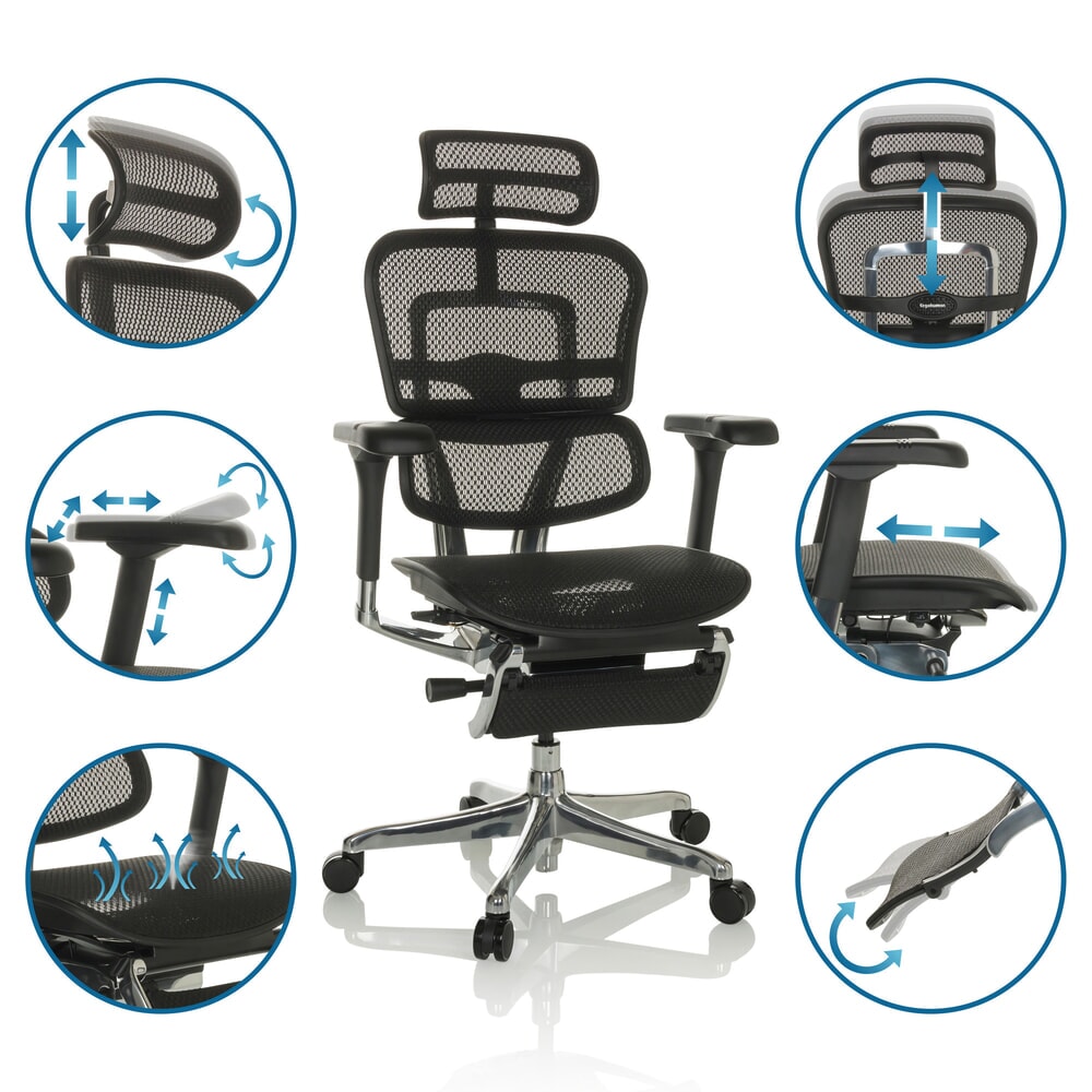 Productafbeelding nr. 3: hjh OFFICE directiestoel ERGOHUMAN PLUS LEGPRO GEN2, draagvermogen 150 kg, met beensteun, mesh-materiaal, zithoogte 480 - 580 mm, zwart