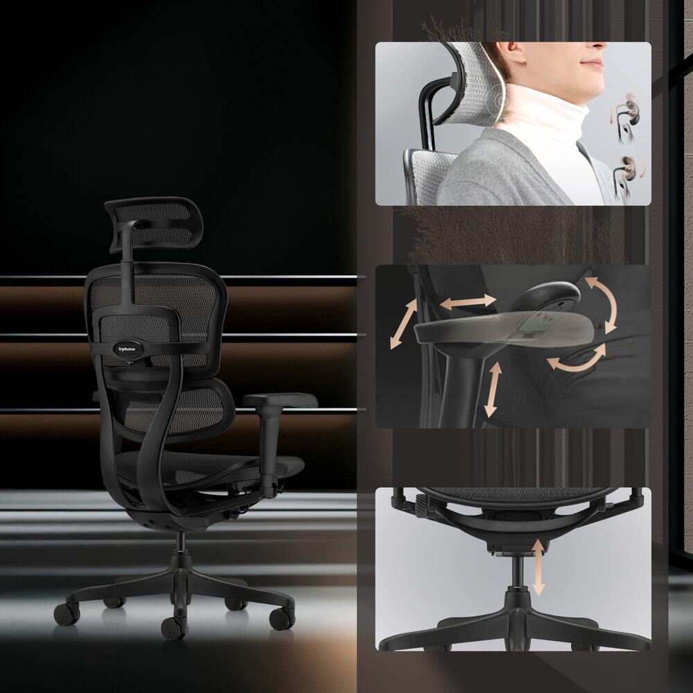 Productafbeelding nr. 3: hjh OFFICE directiestoel ERGOHUMAN SIGNATURE GEN2, mesh rugleuning, draagvermogen 120 kg, zithoogte 490 - 590 mm, zwart
