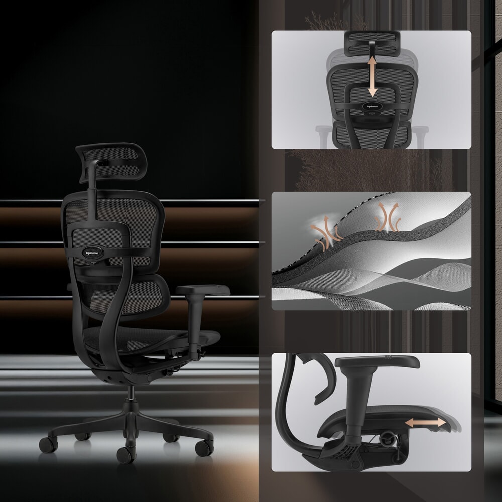 Productafbeelding nr. 4: hjh OFFICE directiestoel ERGOHUMAN SIGNATURE GEN2, mesh rugleuning, draagvermogen 120 kg, zithoogte 490 - 590 mm, zwart