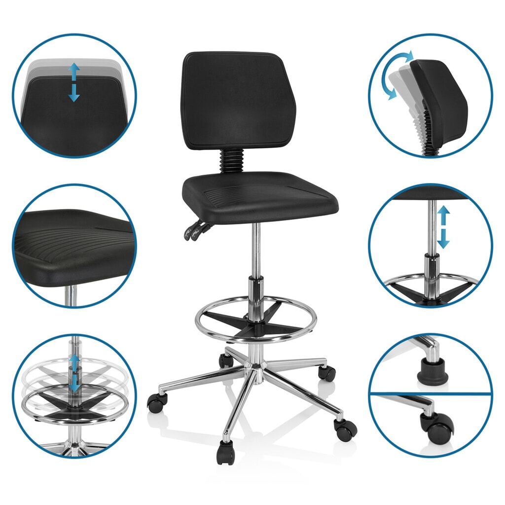 hjh OFFICE Ergonomischer Hocker / Arbeitsstuhl TOP WORK 11 I Hartschaum, schwarz Productafbeelding nr. 10: hjh OFFICE Ergonomischer Hocker / Arbeitsstuhl TOP WORK 11 I Hartschaum, schwarz