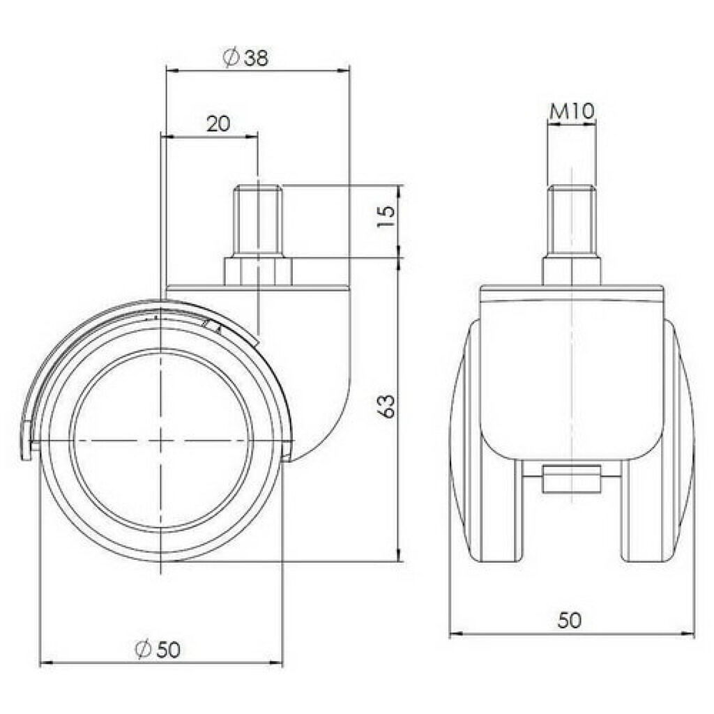 Wielen voor harde vloeren 5x hjh OFFICE 50 mm / schroefdraad M10 bureaustoelwielen voor harde vloeren, (set van 5) Productafbeelding nr. 4: Wielen voor harde vloeren 5x hjh OFFICE 50 mm / schroefdraad M10 bureaustoelwielen voor harde vloeren, (set van 5)