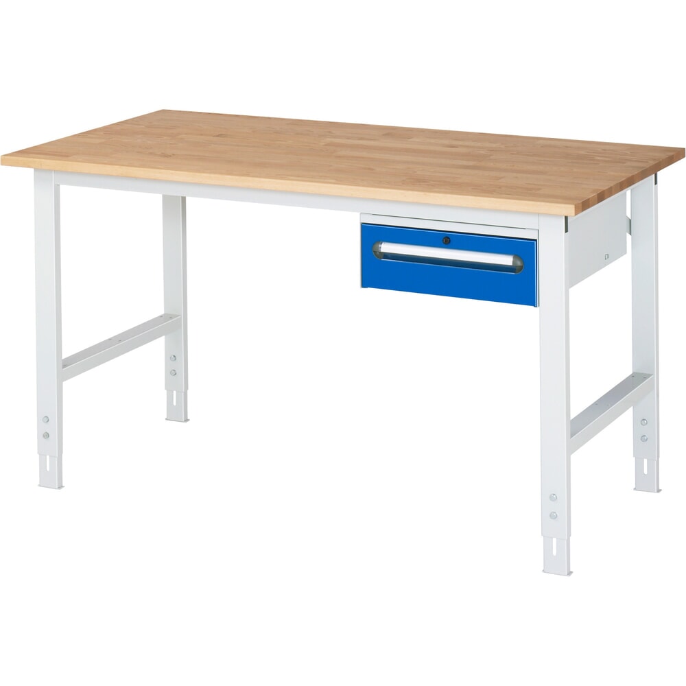 Productafbeelding nr. 1: In hoogte verstelbare werktafel RAU serie TOM, hxbxd 760-1.080 x 1.500 x 800 mm, 1 lade, massief beuken werkblad