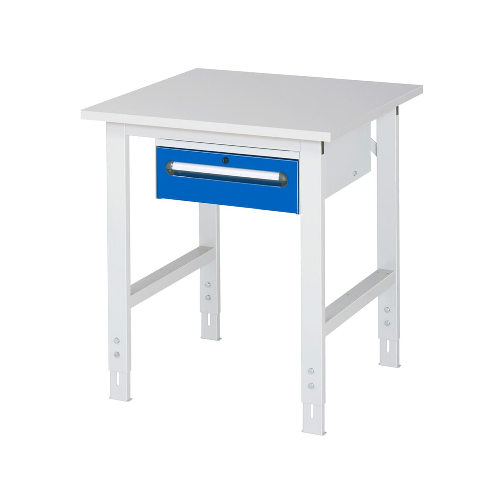 Product afbeelding: In hoogte verstelbare werktafel RAU serie TOM, hxbxd 760-1.080 x 750 x 800 mm, 1 lade, werkblad met melaminelaag