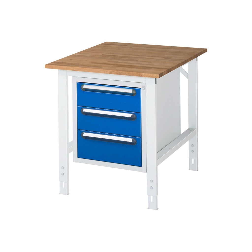 In hoogte verstelbare werktafel RAU serie TOM, hxbxd 760-1.080 x 750 x 1.000 mm, 3 lades, massief beuken werkblad Product afbeelding: In hoogte verstelbare werktafel RAU serie TOM, hxbxd 760-1.080 x 750 x 1.000 mm, 3 lades, massief beuken werkblad