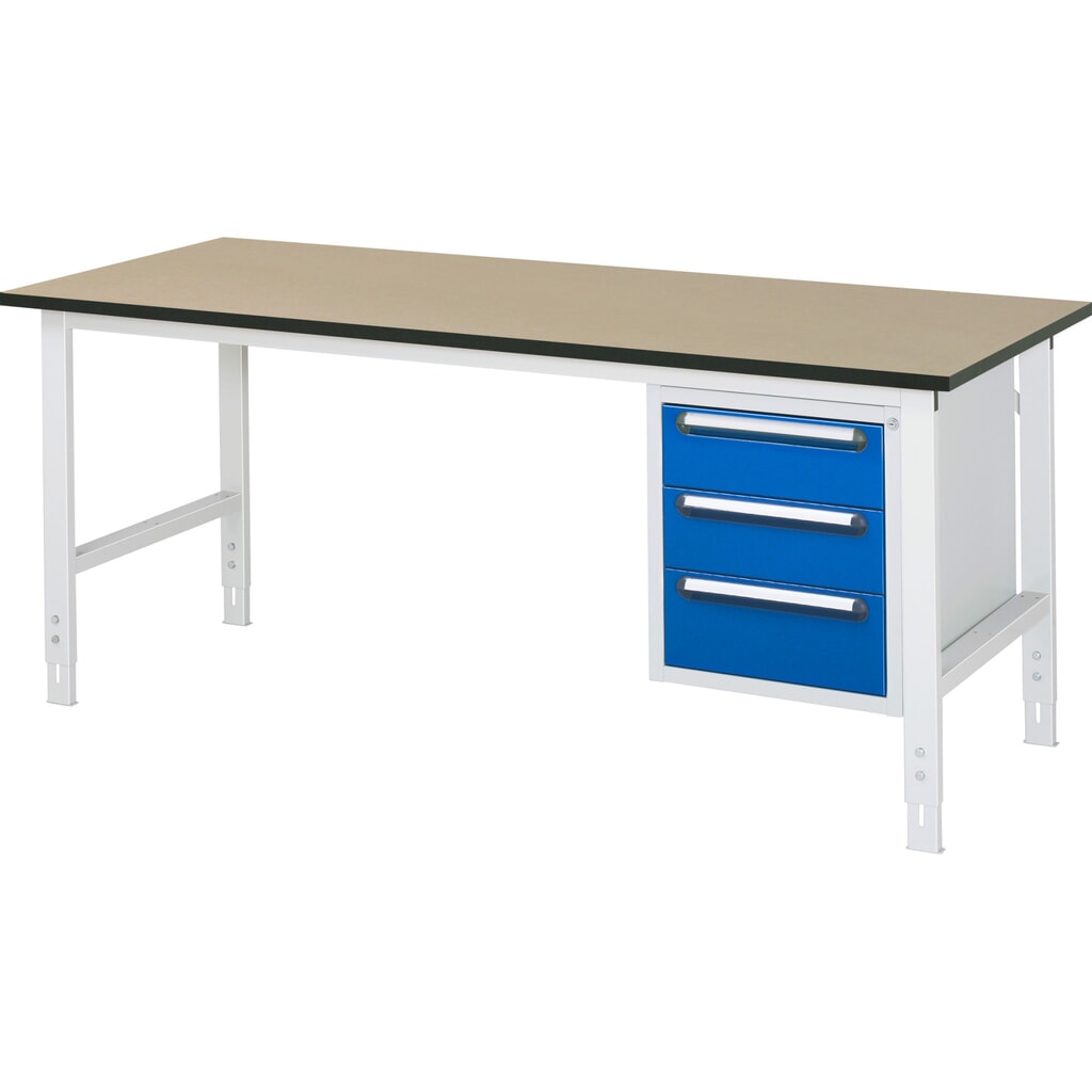In hoogte verstelbare werktafel RAU serie TOM, hxbxd 760-1.080 x 2.500 x 800 mm, 3 lades, mdf werkblad Product afbeelding: In hoogte verstelbare werktafel RAU serie TOM, hxbxd 760-1.080 x 2.500 x 800 mm, 3 lades, mdf werkblad