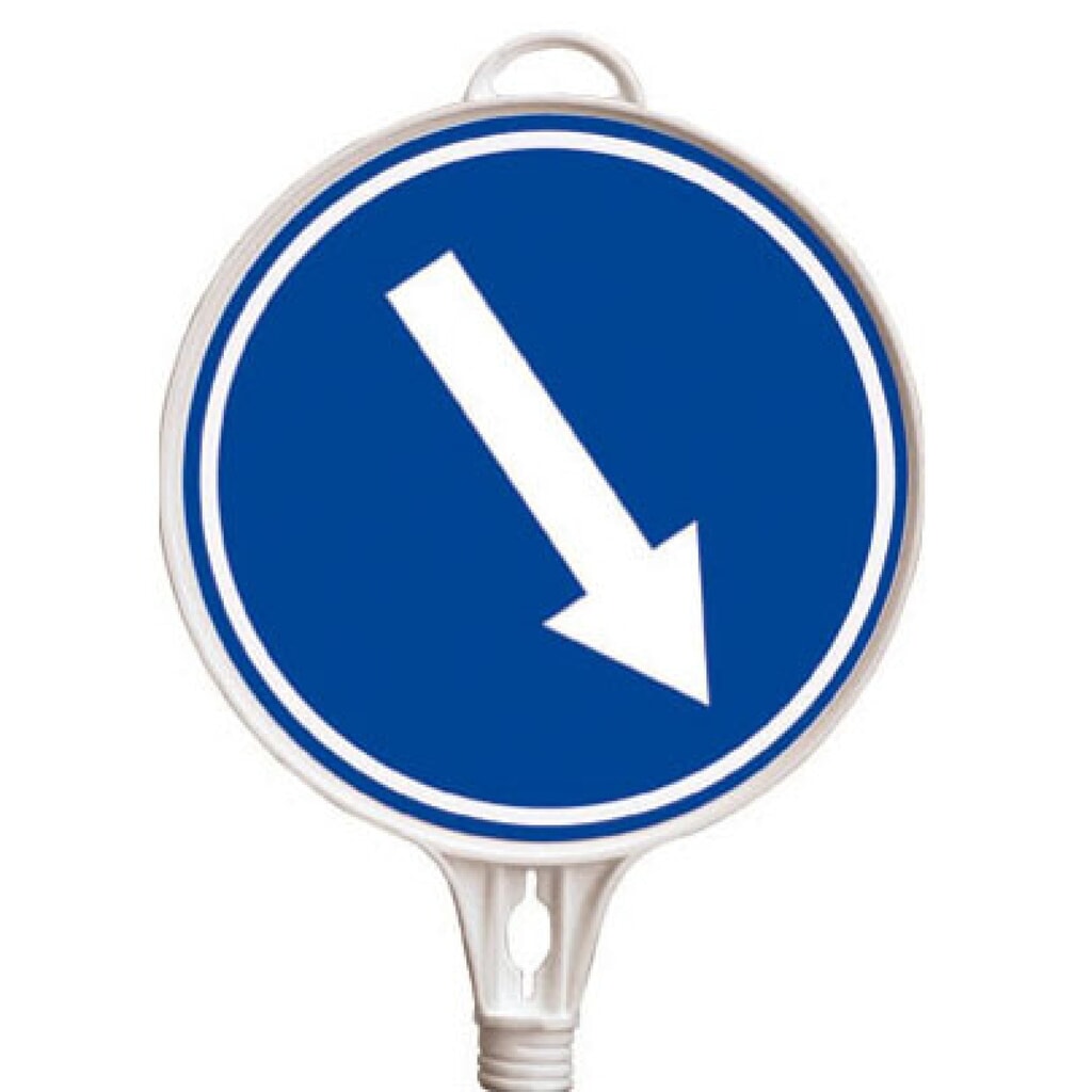 Waarschuwingsbord richtingspijl, rechtsonder, rond, Ø 380 mm Product afbeelding: Waarschuwingsbord richtingspijl, rechtsonder, rond, Ø 380 mm