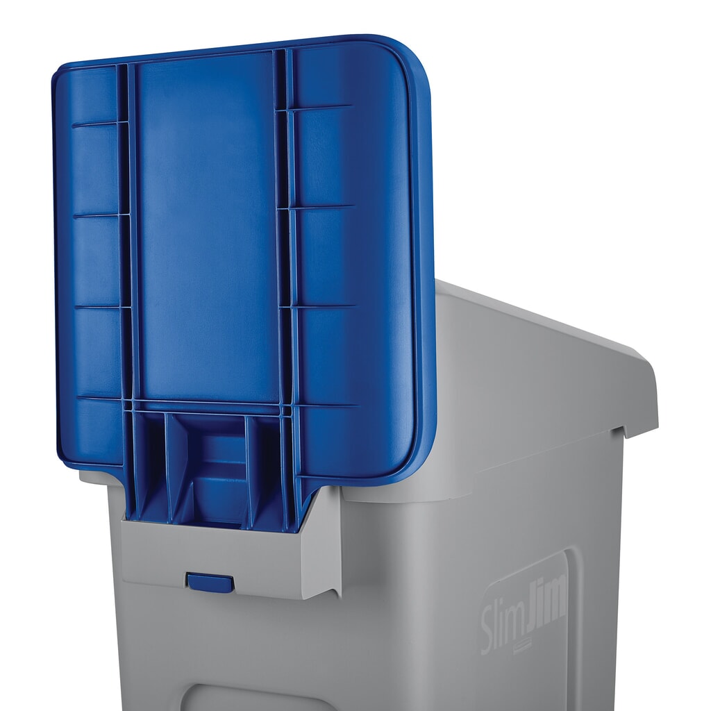 Instructiebord voor recyclingstation Rubbermaid® Slim Jim, blauw Productafbeelding nr. 2: Instructiebord voor recyclingstation Rubbermaid® Slim Jim, blauw