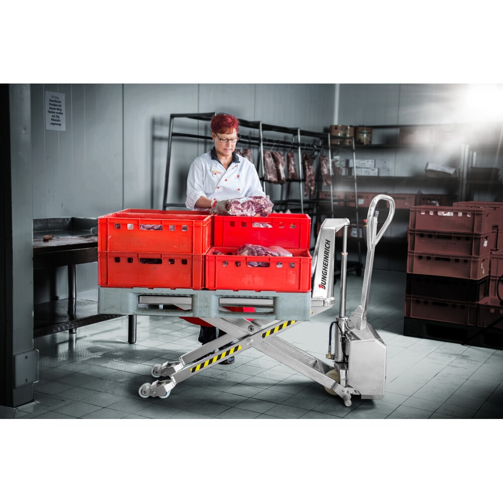 Productafbeelding nr. 2: Roestvrijstalen schaarhefwagen Jungheinrich AM I15ep, Professional, draagvermogen 1.500 kg, vorklengte 1.200 mm, nylon