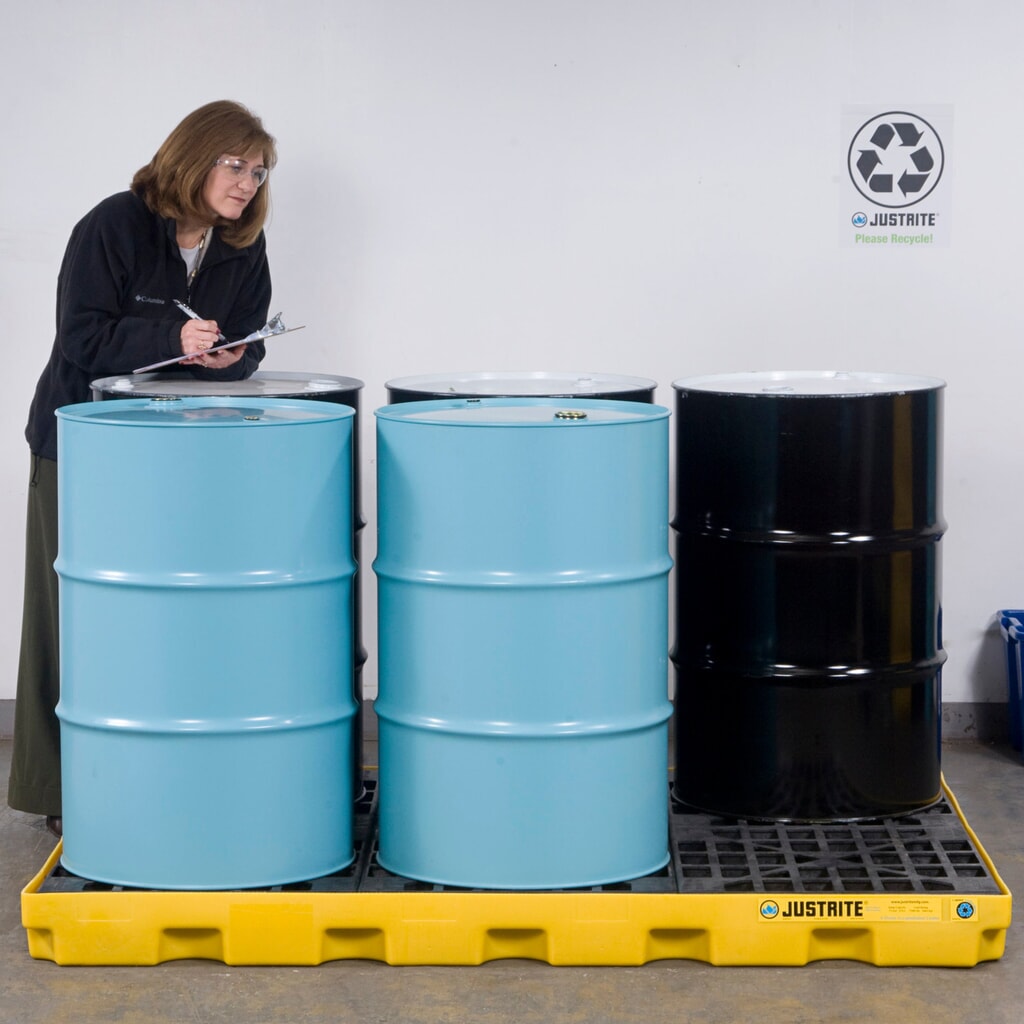 Justrite® vlak-lekbak van PE, 6x 200 l, opvangvolume 276 l, geel Productafbeelding nr. 2: Justrite® vlak-lekbak van PE, 6x 200 l, opvangvolume 276 l, geel