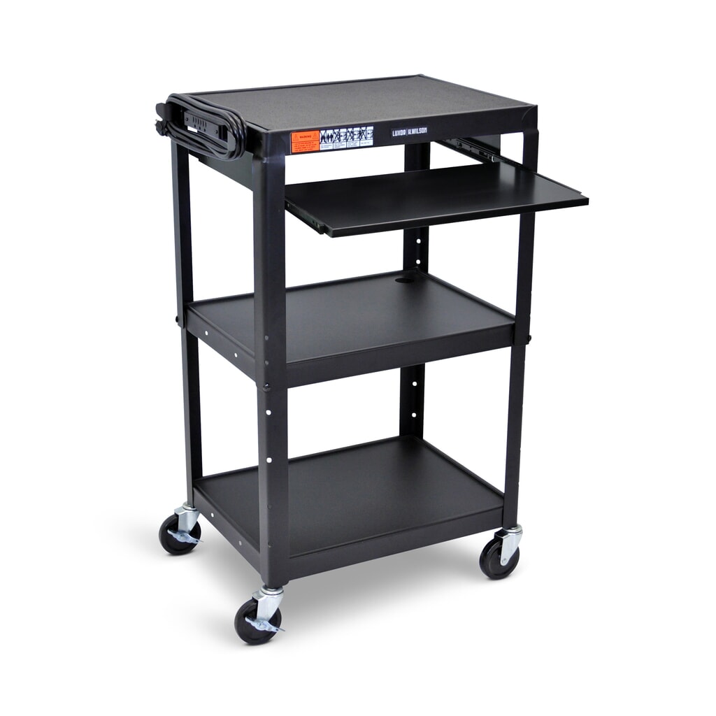 Product afbeelding: Kantoor- en dossierwagen, 3 etages, met uittrekbaar toetsenbordblad, zwart