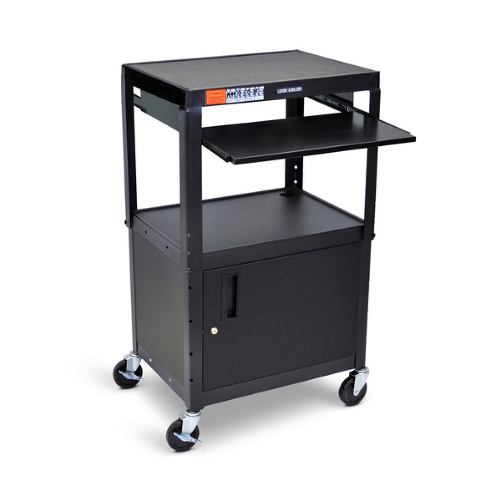 Product afbeelding: Kantoor- en dossierwagen, 3 etages, met uittrekbaar toetsenbordblad en onderkast, zwart