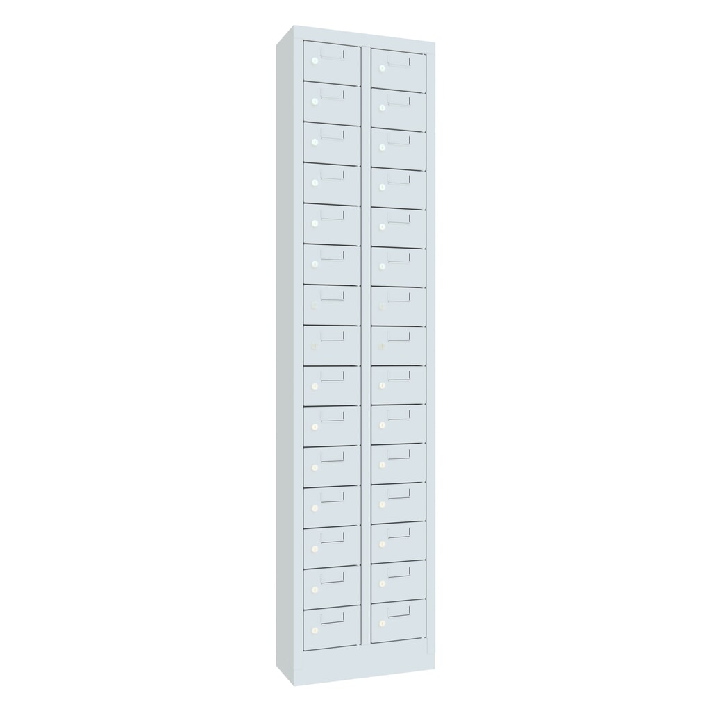 Kast met kleine vakken PAVOY, 30 vakken, hxbxd 1.950 x 460 x 200 mm, met etikethouder, lichtgrijs, lichtgrijs Product afbeelding: Kast met kleine vakken PAVOY, 30 vakken, hxbxd 1.950 x 460 x 200 mm, met etikethouder, lichtgrijs, lichtgrijs