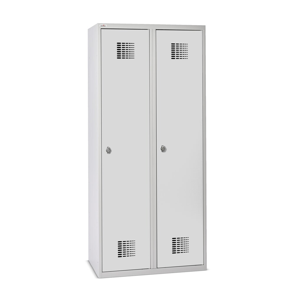 Dubbele locker Steinbock®, op de vloer staand, 2 compartimenten, centrale scheidingswand, draaivergrendeling, hxbxd 1.800 x 800 x 500 mm, lichtgrijs / lichtgrijs Product afbeelding: Dubbele locker Steinbock®, op de vloer staand, 2 compartimenten, centrale scheidingswand, draaivergrendeling, hxbxd 1.800 x 800 x 500 mm, lichtgrijs / lichtgrijs