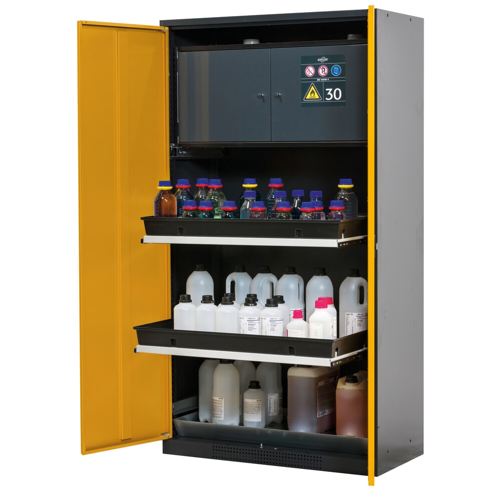 Product afbeelding: asecos® chemicaliënkast CS-CLASSIC-F, met veiligheidsbox type 30, PP bak en 3 uitschuifbare legplanken, hxbxd 1.950 x 1.055 x 520 mm, lichtgrijs