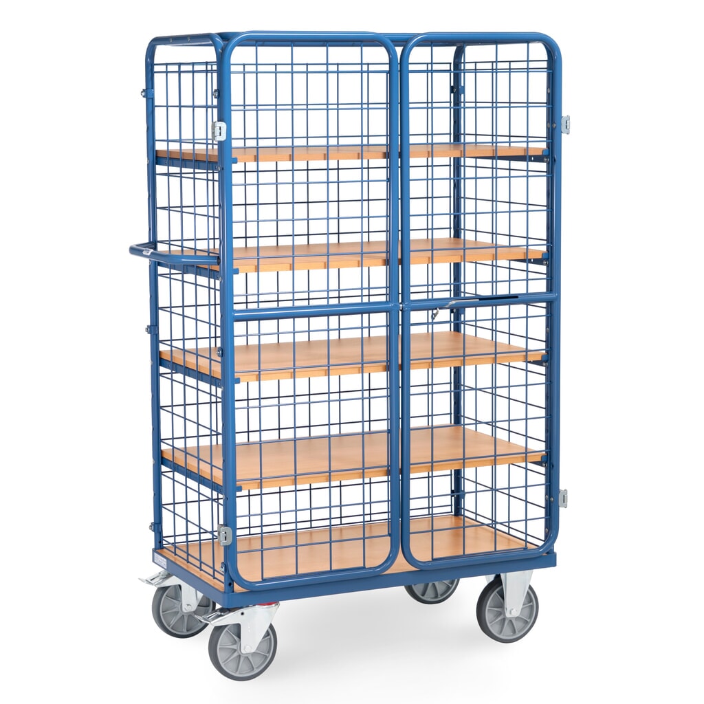 Productafbeelding nr. 3: Kastwagen fetra®, draagvermogen 600 kg, gaaswanden, met dubbele draaideur, 5 etages van 1.000 x 600 mm