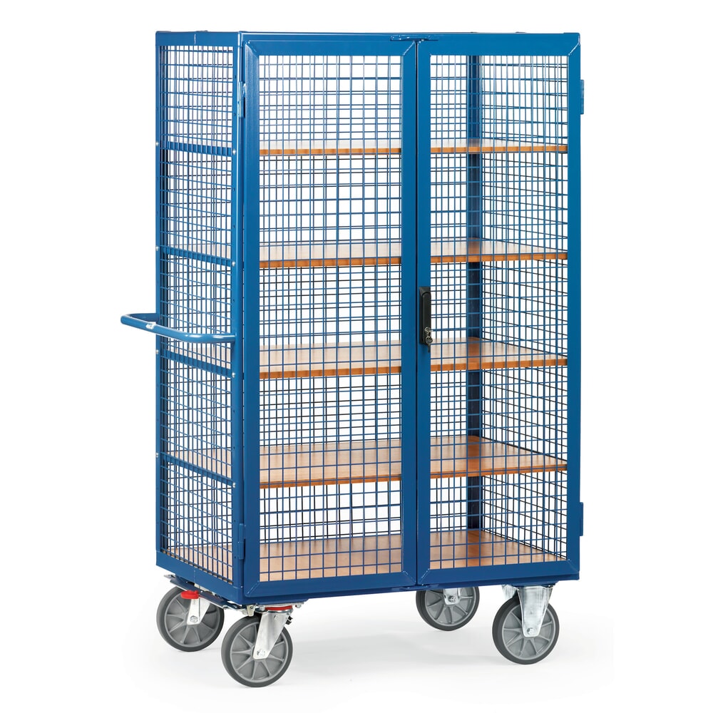 Product afbeelding: Kastwagen fetra®, draagvermogen 750 kg, gaaswanden, met dubbele draaideur, 5 etages van 1.000 x 680 mm