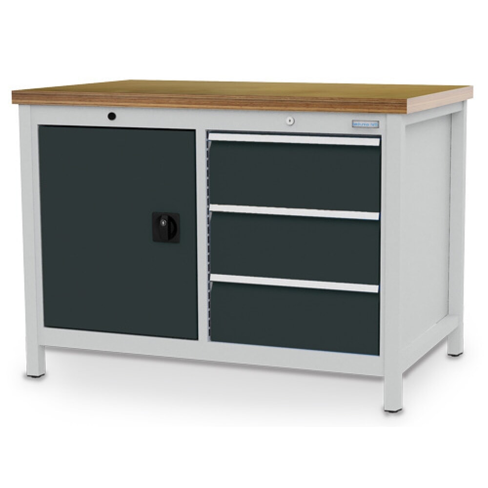 Product afbeelding: Kastwerkbank Bedrunka+Hirth R 18-24, hxbxd 859 x 1.250 x 750 mm, lichtgrijs, antracietgrijs, 3 lades 3x200 mm, 1 draaideur 1x600 mm