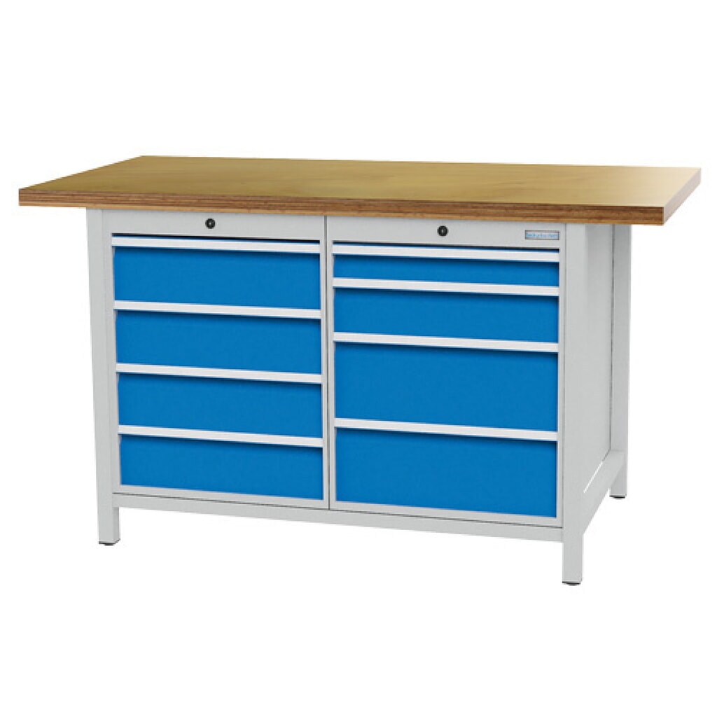 Product afbeelding: Kastwerkbank Bedrunka+Hirth R 18-24, hxbxd 959 x 1.500 x 750 mm, lichtgrijs, lichtblauw, 8 lades 1x75 + 1x125 + 4x150 + 2x200 mm