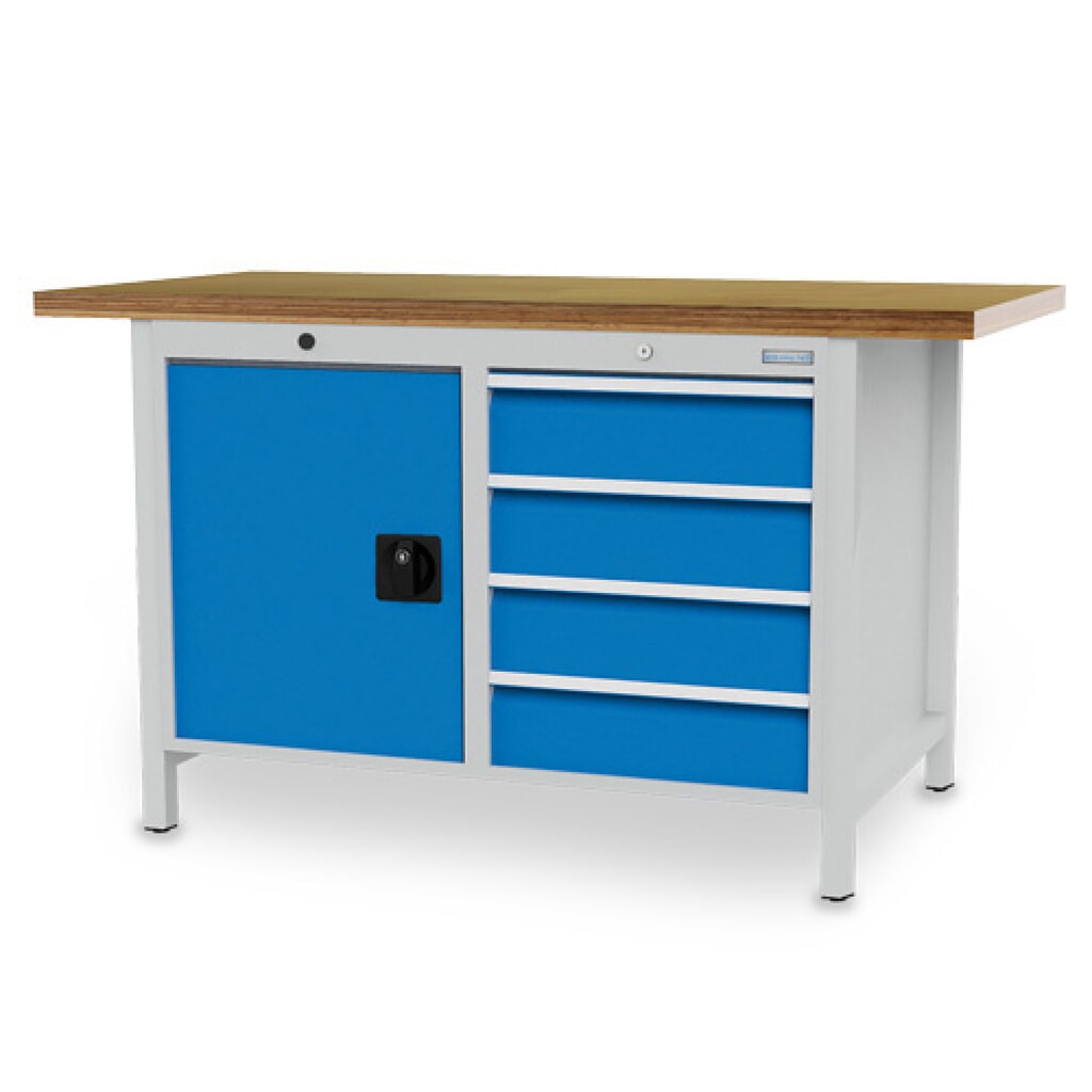 Kastwerkbank Bedrunka+Hirth R 18-24, hxbxd 859 x 1.500 x 750 mm, lichtgrijs, lichtblauw, 4 lades 4x150 mm, 1 draaideur 1x600 mm Product afbeelding: Kastwerkbank Bedrunka+Hirth R 18-24, hxbxd 859 x 1.500 x 750 mm, lichtgrijs, lichtblauw, 4 lades 4x150 mm, 1 draaideur 1x600 mm