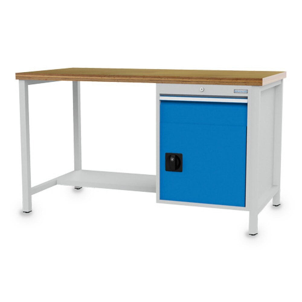 Product afbeelding: Kastwerkbank Bedrunka+Hirth R 18-24, hxbxd 859 x 1.500 x 750 mm, lichtgrijs, lichtblauw, 1 lade 1x150 mm, 1 draaideur 1x450 mm