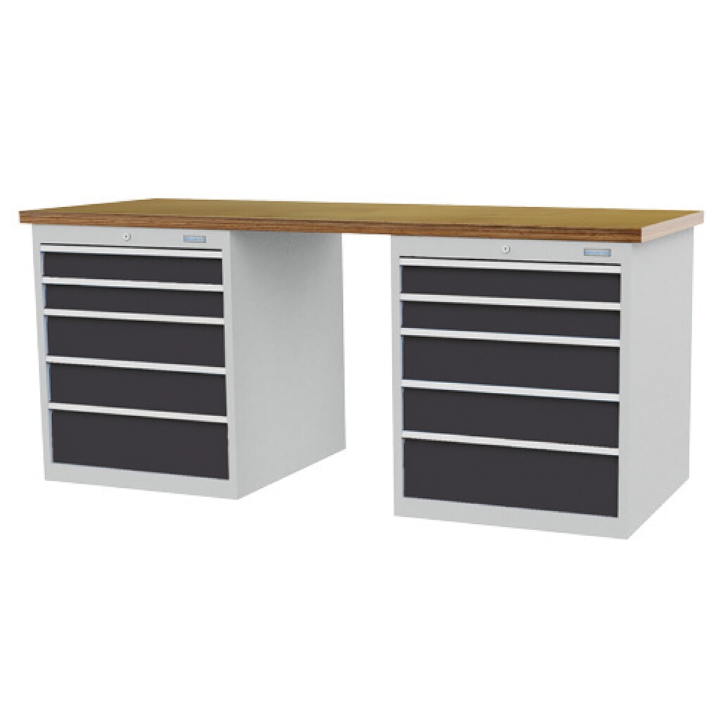 Product afbeelding: Koppelbare werkbank Bedrunka+Hirth R 24-24, hxbxd 859 x 2.000 x 750 mm, lichtgrijs, antracietgrijs, 10 lades 4x100 + 4x150 + 2x200 mm, breedte lades 450 mm