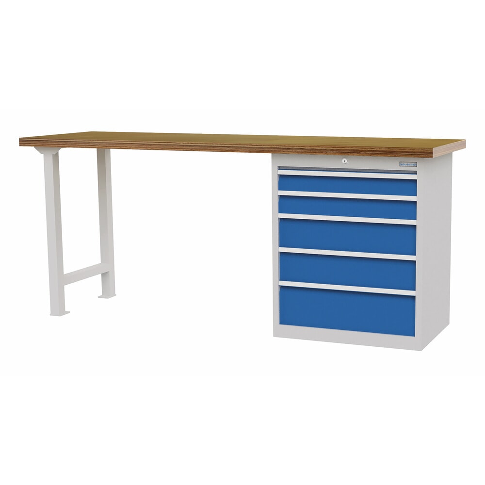 Product afbeelding: Koppelbare werkbank met 5 lades, draagvermogen 1.000 kg, h x b x d 859 x 2.000 x 600 mm