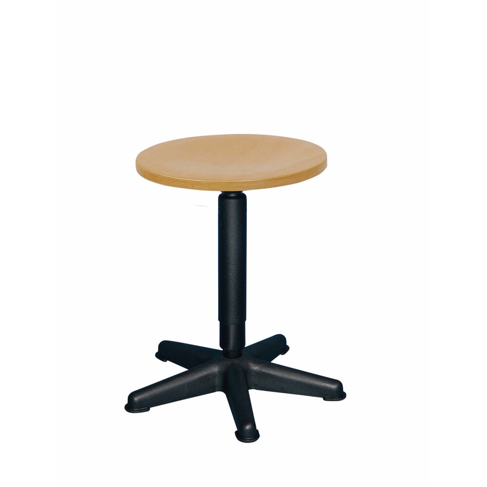 Product afbeelding: Kruk, zitting uit beukenhout, zithoogte 410-600 mm, draaispil, kunststof onderstel, vloerglijders