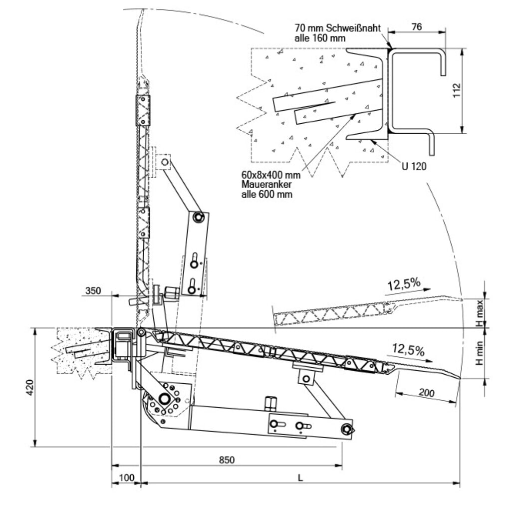 Laadbrug, veerbelast met valbeveiliging, cap. 2.500 kg, bxl 1.250 x 1.315 mm Productafbeelding nr. 3: Laadbrug, veerbelast met valbeveiliging, cap. 2.500 kg, bxl 1.250 x 1.315 mm