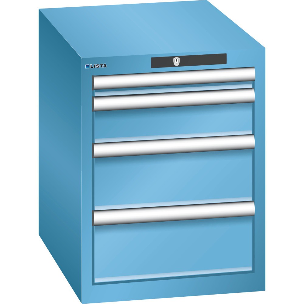 Product afbeelding: Ladekast LISTA 18x27E, (bxdxh) 411x572x533 mm, 4 lades, 1 x 50 / 1 x 100 / 2 x 150, lichtblauw, KEY Lock